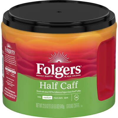 Folgers Half Caff Ground Coffee, Medium Roast, 22.6-Ounce Canister