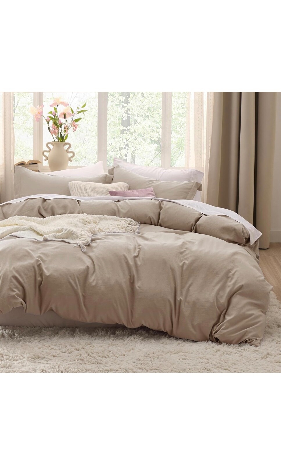 Bedsure Queen Size Deep Beige Duvet Cover Set Pre-Washed Ultra Soft-image