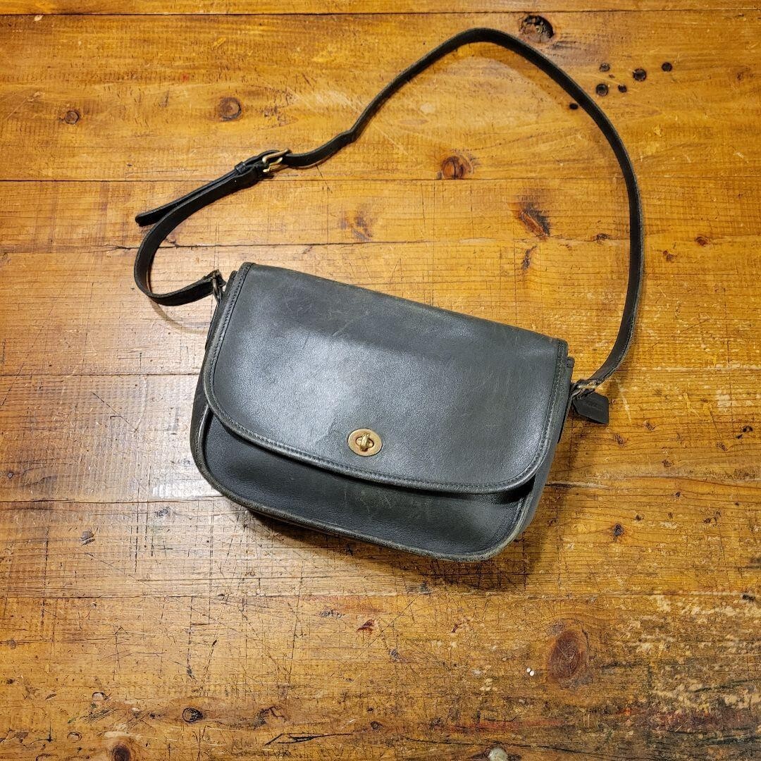 バッグ Vintage Coach Old Leather Handbag Green Vintage Rare Coach Large Green Leather Crossbody Shoulder
