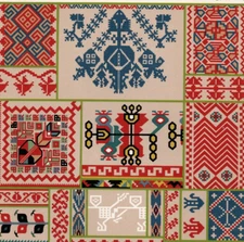RUTHENIAN - Folk Embroidery Textile Motifs 1888 Antique Chromolithograph