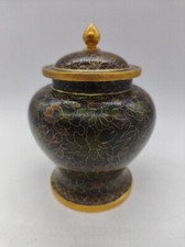 CHINE :  SUPERBE VASE / URNE / POT COUVERT DECOR FLORAL EN LAITON CLOISONNÉ