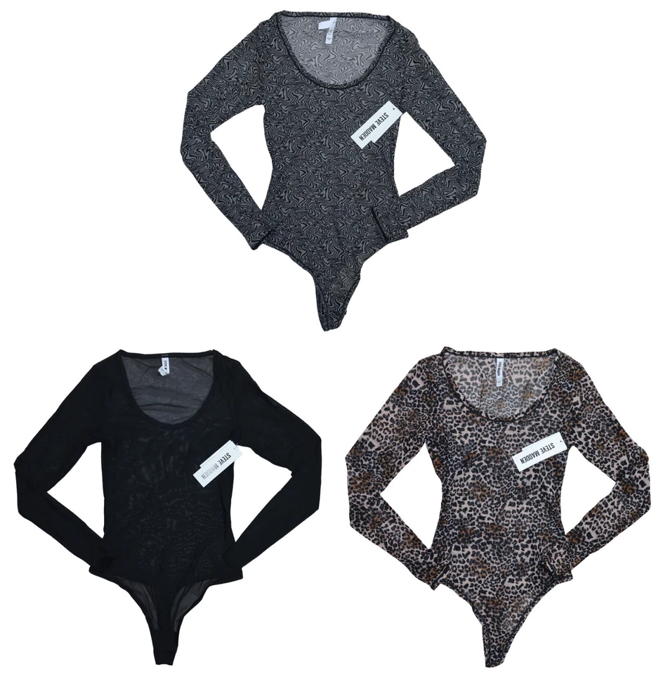 Body Steve Madden Malla Transparente Manga Larga Para Mujer Tanga Nuevo con Etiquetas Elige Color/Talla