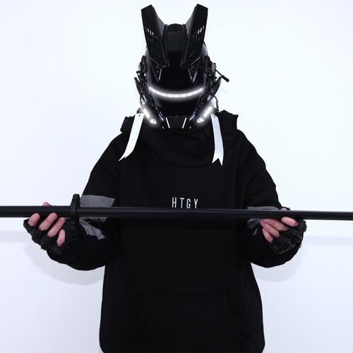Futuristische Cybermaske mit LED-Leuchten für Cosplay und Techwear Mode - Bild 36 von 80