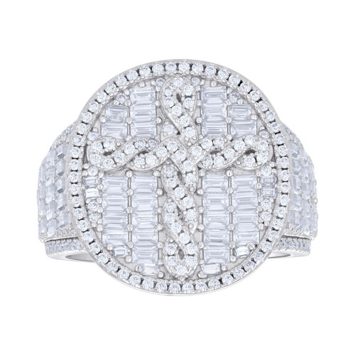 Anello Croce In Argento Sterling Con Cristalli E Zircone - Gioiello Donna A 3 Bande - Misura 8,4
