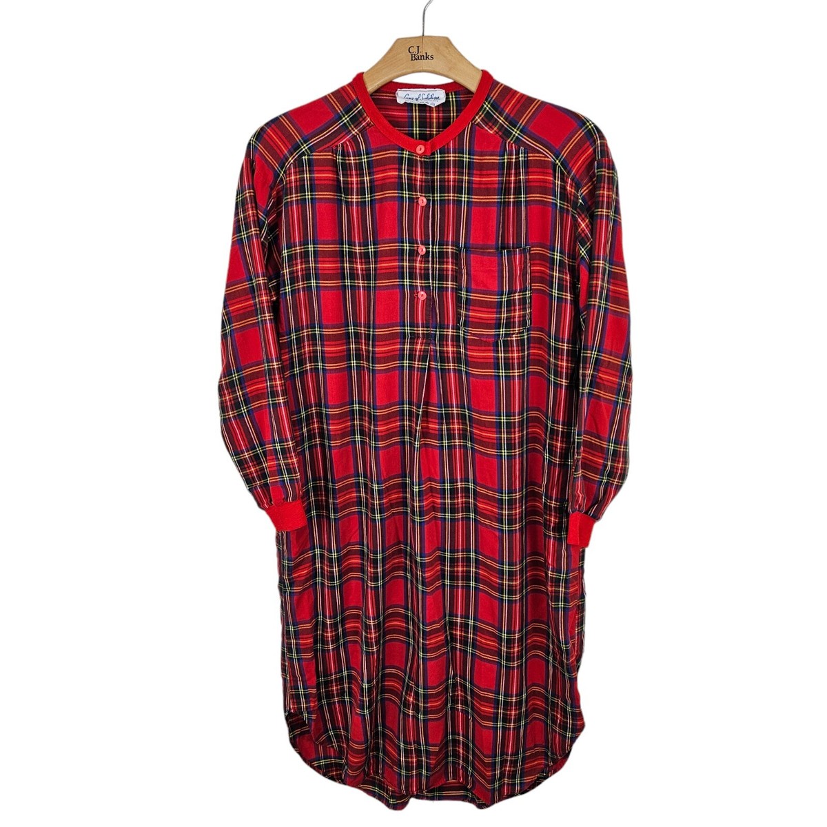 Vtg Lanz of Salzburg Flannel Sleep Shirt Nightgown Red Plaid