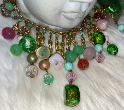 Miriam Haskell Absolutely Amazing Gripoix, Art, Carnival Glass Bib Huge Necklace