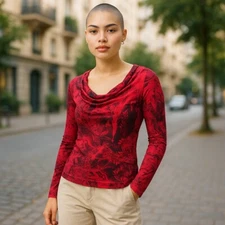 Style & Co. blouse Petite Medium long sleeve graphic print lined lace inset