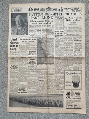 ORIGINAL Nachrichtenchronik Zeitung 27. März 1945 Würzburg General Patton