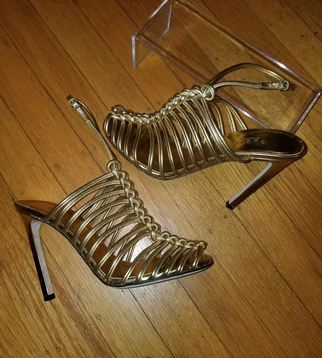 Gucci Gladiator Stiletto Gold Disco Sandals Shoes 36.5 | eBay