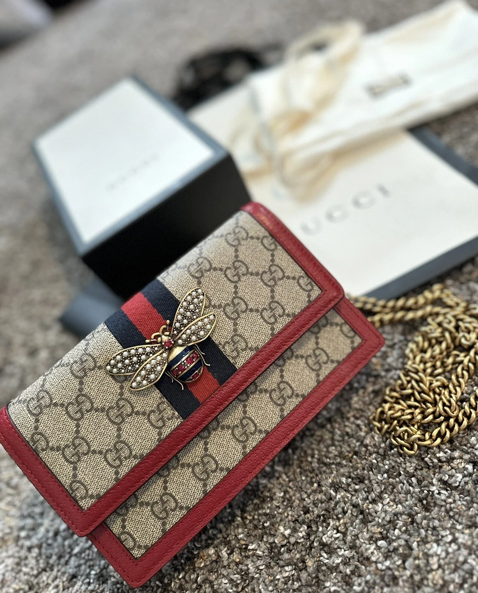 Gucci Queen Margaret Bag Chain Wallet WOC Coated Canvas Mini Brown