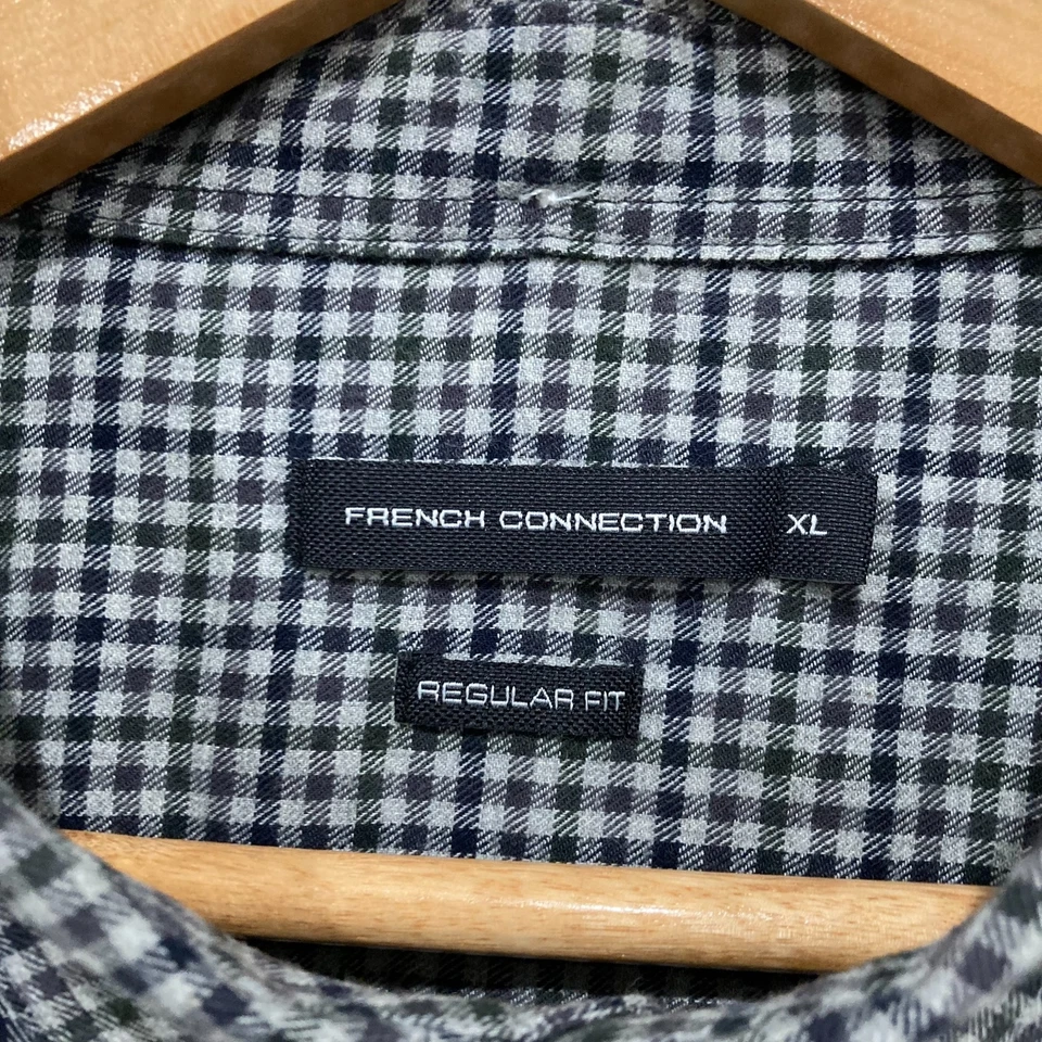 French Connection Shirt Mens Size XL Blue Grey Check Long Sleeve Button Up 26627 - Image 4 of 4