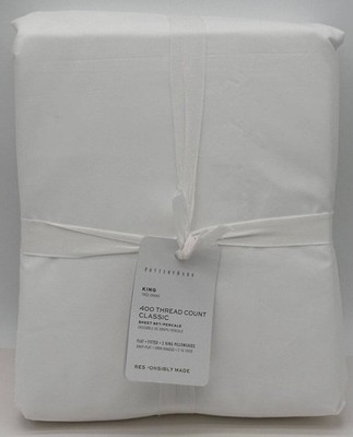 Pottery Barn 400 Thread Count Classic Organic Percale KING Sheet Set ~ White