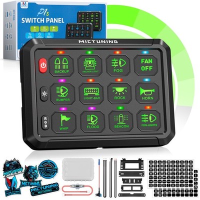 MICTUNING 12 Gang LED Green Touch Switch Panel Toggle Relay System for Truck SUV