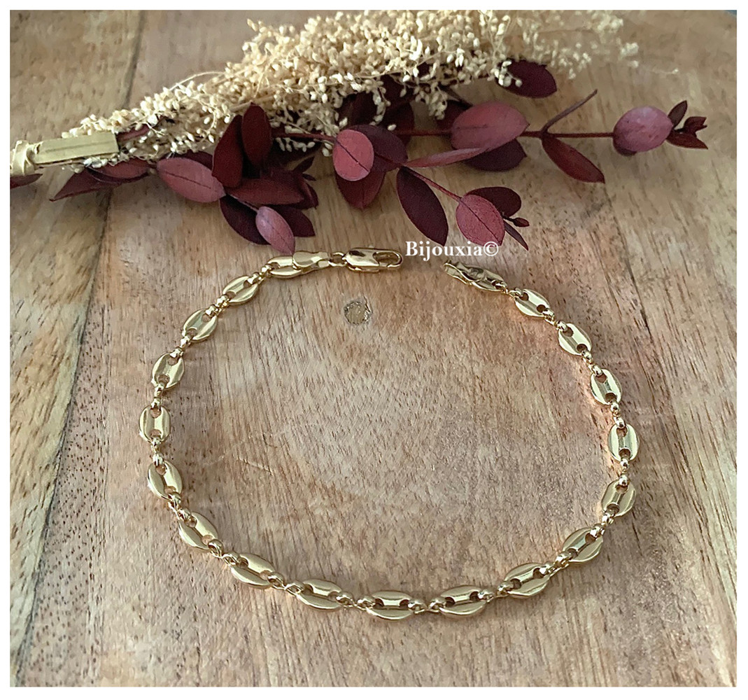 Bracelet maille grain de café plaqué or jaune 5mm gourmette mixte longueur 21,5cm