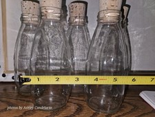 5 Glass Bottles with Cork Approx 6   12 Oz. Juice Like Shape W/ Screw Threads