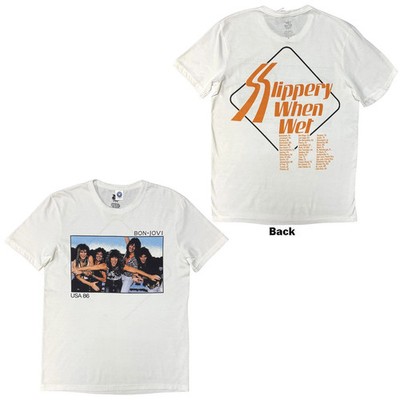 Bon Jovi T-Shirt: USA '86 (weiß) (Back Print) OFFICIAL NEU
