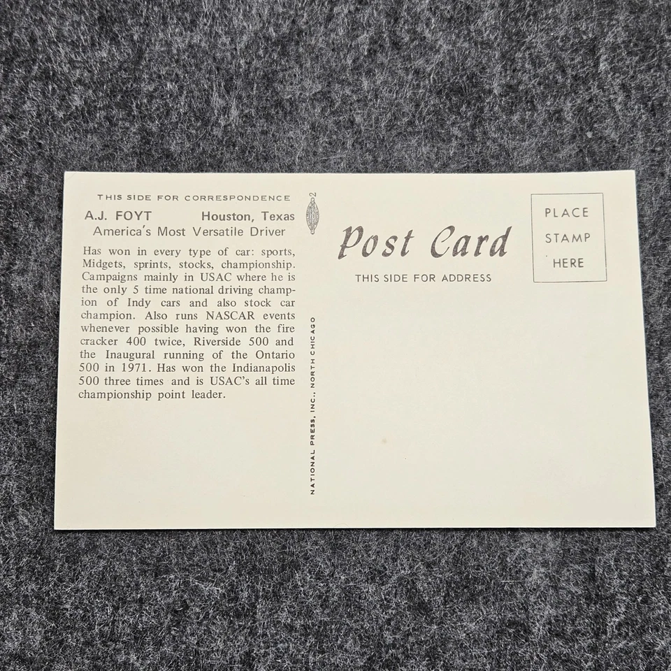 A. J. Foyt Fan Club Postcard Vintage 3x5 - Image 2 of 4