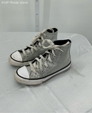 Converse Coated Glitter Chuck Taylor All Star Silver Athletic Shoe Girls 13
