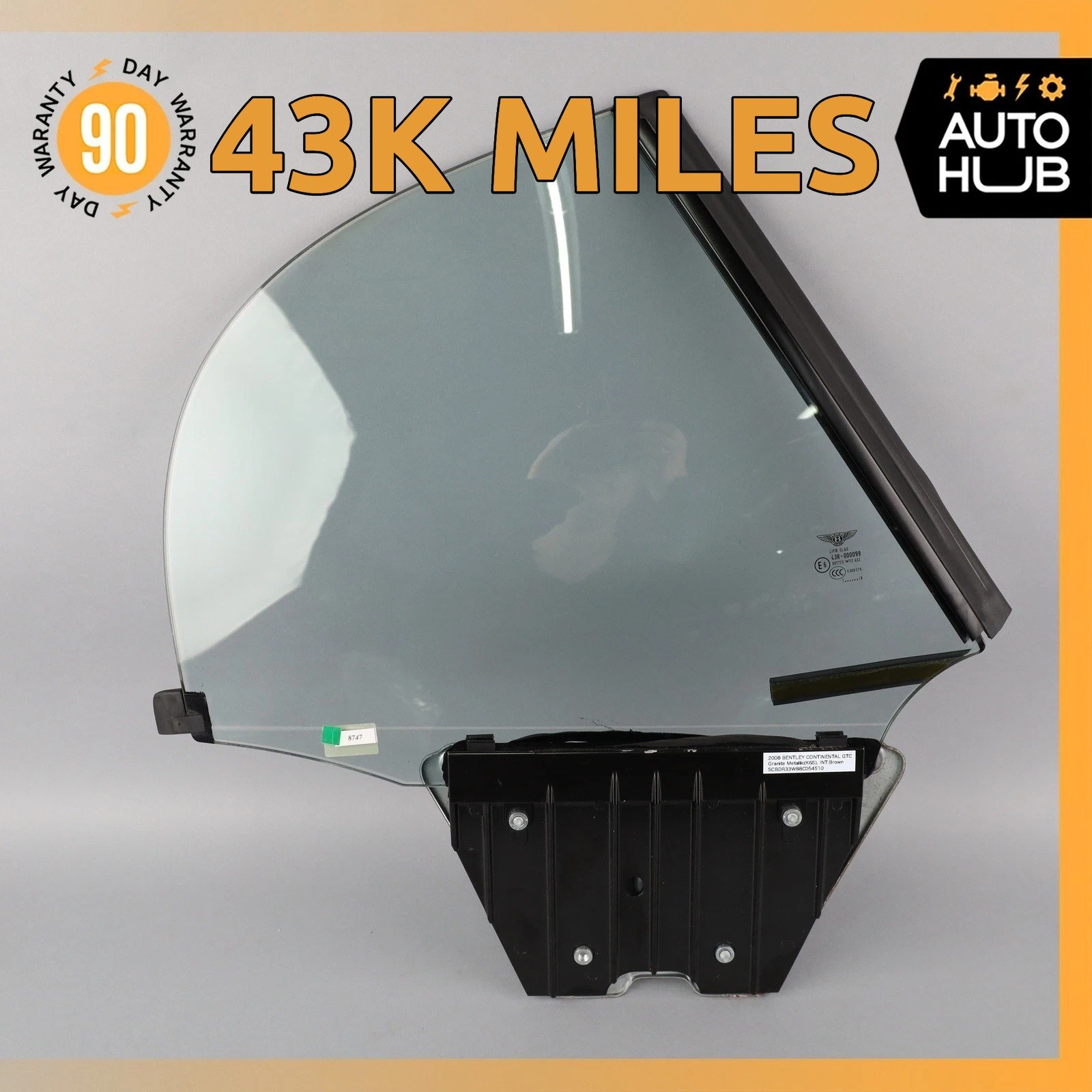 07-18 Bentley Continental GTC Convertible Rear Right Quarter Window Glass OEM