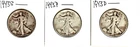 SET/3 1943 S, D & P Silver Standing Liberty 50 Cent HALF-DOLLARS UNGRADED