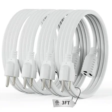 PLUGTUL 3 FT Extension Cord White, 4-Pack Short Power , Indoor/Outdoor 16 Gauge