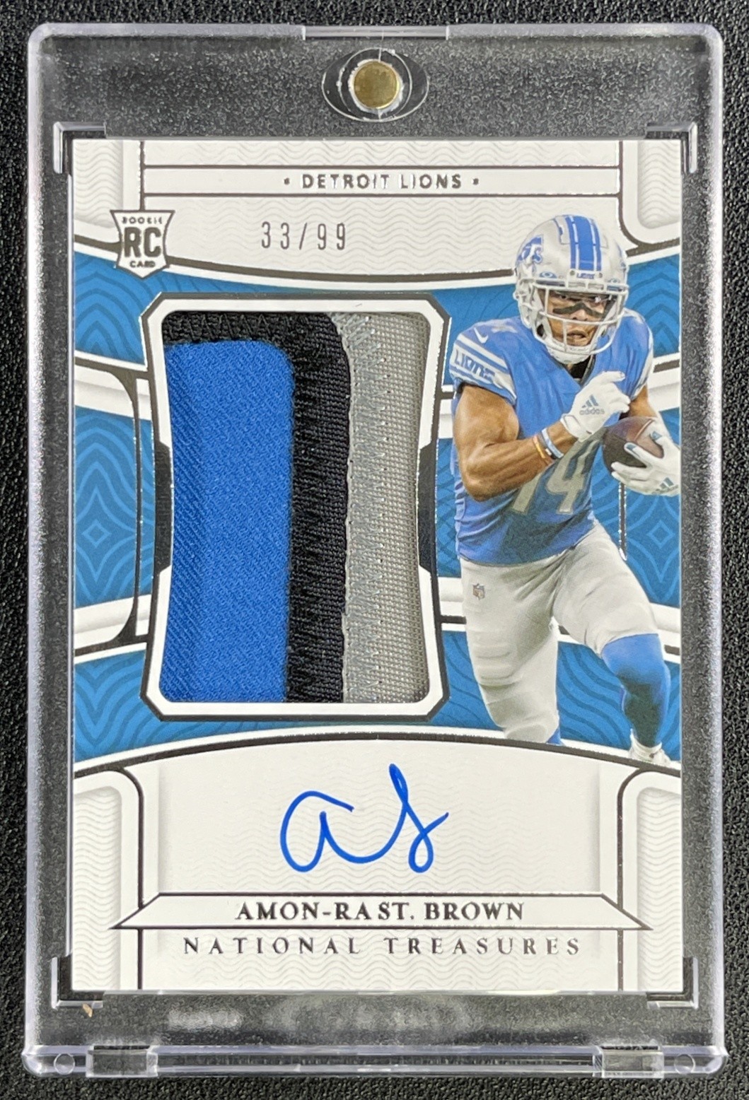 AMON-RA ST. BROWN 2021 PANINI NATIONAL TREASURES #183 ROOKIE PATCH AUTO 33/99 RC