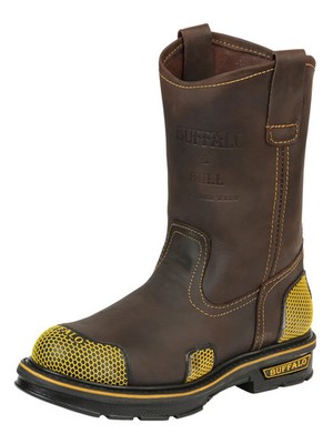 Men s Buffalo & Bull Genuine Brown/Yellow Crazy Leather Rubber Sole Work Boot