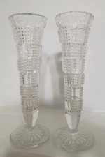 Vintage European Cut Leaded Glass Bud Vases, Pair