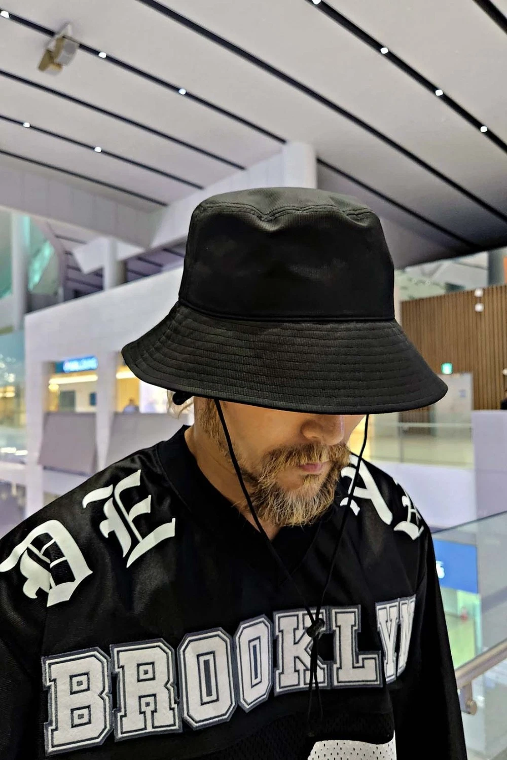 Solid Black String Bucket Hat Unisex Fashion Headwear