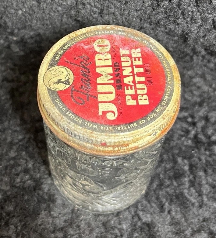 Tarro de mantequilla de maní Frank’s Jumbo vintage con tapa botella de vidrio elefante de 4" de alto Foto 4 de 4