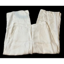 Eileen Fisher Womens Off White Linen Wide Leg Pants Cream Minimalist Size M