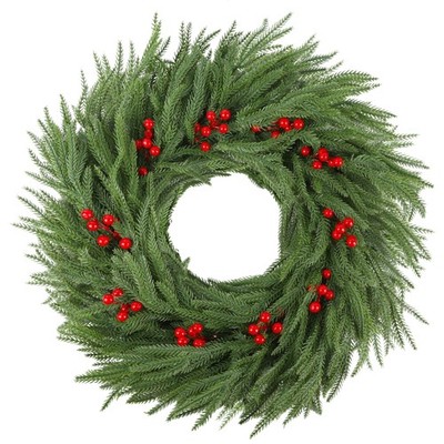 DR.DUDU Norfolk Pine Christmas Wreaths for Front Door - 24 Inch Artificial Gr...