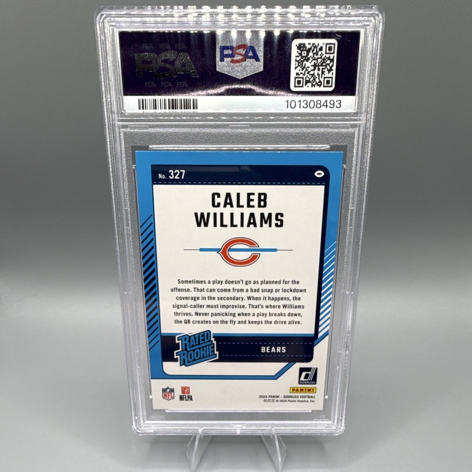 2024 Panini Donruss Caleb Williams Rated Rookie Press Proof Green #327 PSA 9 view 2