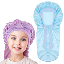 2 Pack Kids Long Satin Sleep Bonnet Double Layer Silk Bonnet for Curly Hair