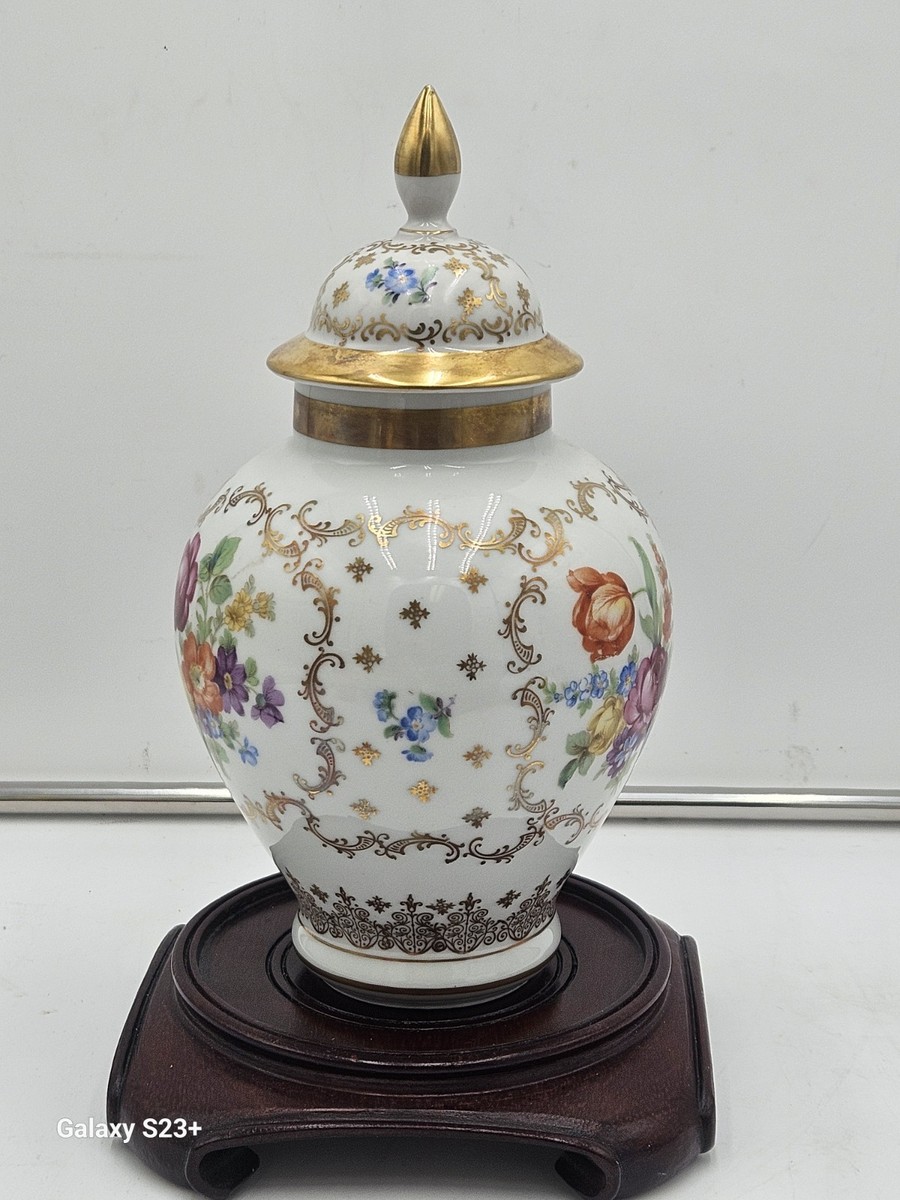 1930-40s German Schumann Bavaria Vase/Urn-W-Lid Floral-GoldGuilded