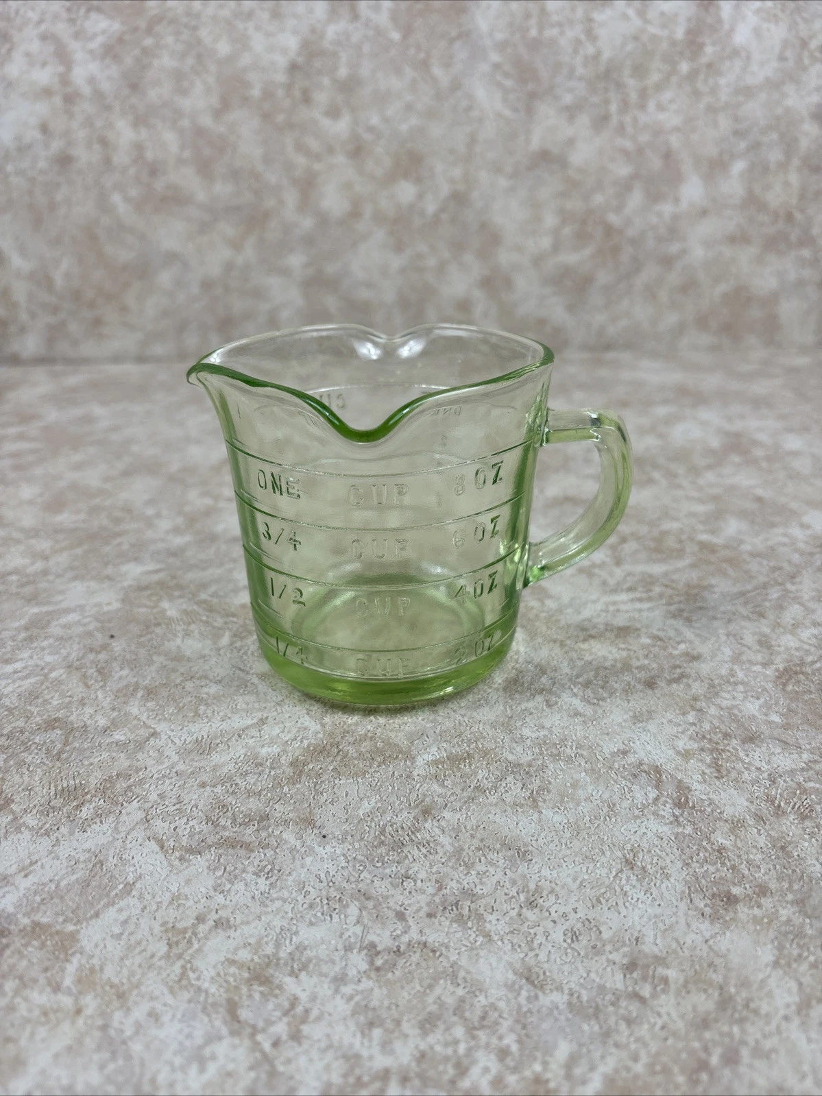 Vintage Green Uranium Depression Glass Measuring Cup 8oz 3 Spouts