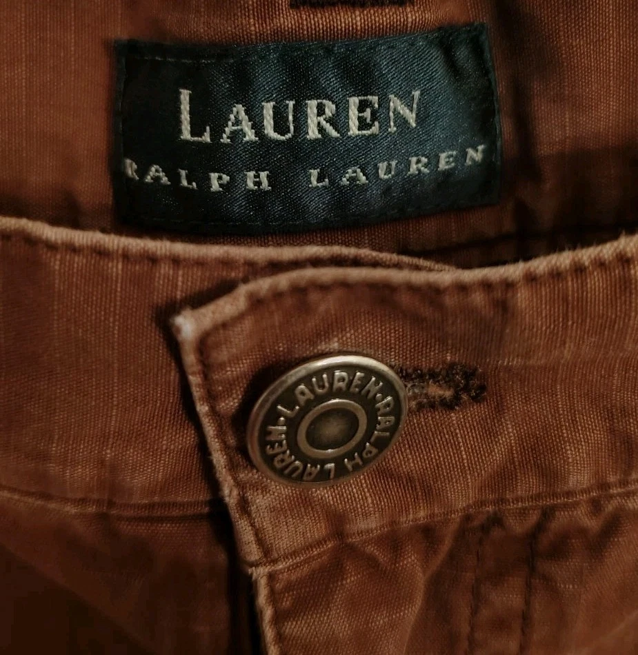 Pantalones para mujer Lauren Ralph Lauren talla 14 oxidados marrón claro pierna recta algodón Foto 2 de 4