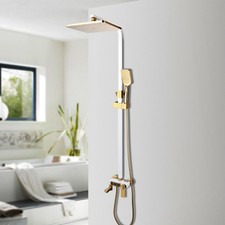 White Gold Shower Faucet Set 10" Rainfall Shower Head Exposed Shower System Kit