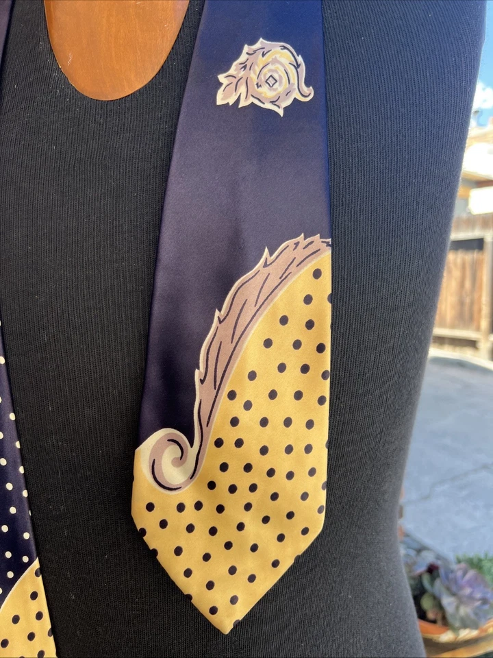 Corbata Splendor Van Heusen Van Original 51"x 4" Amarillo Azul Marino Lunares De Colección Años 50-60 Foto 2 de 4