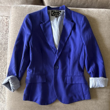 Ambiance Women  s Blue Blazer 1-Button Collared Lined Pockets Long Sleeve M