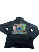 S per Mario  s Bros Sweatshirt Pull Over Large Black Hoodie All Colorful