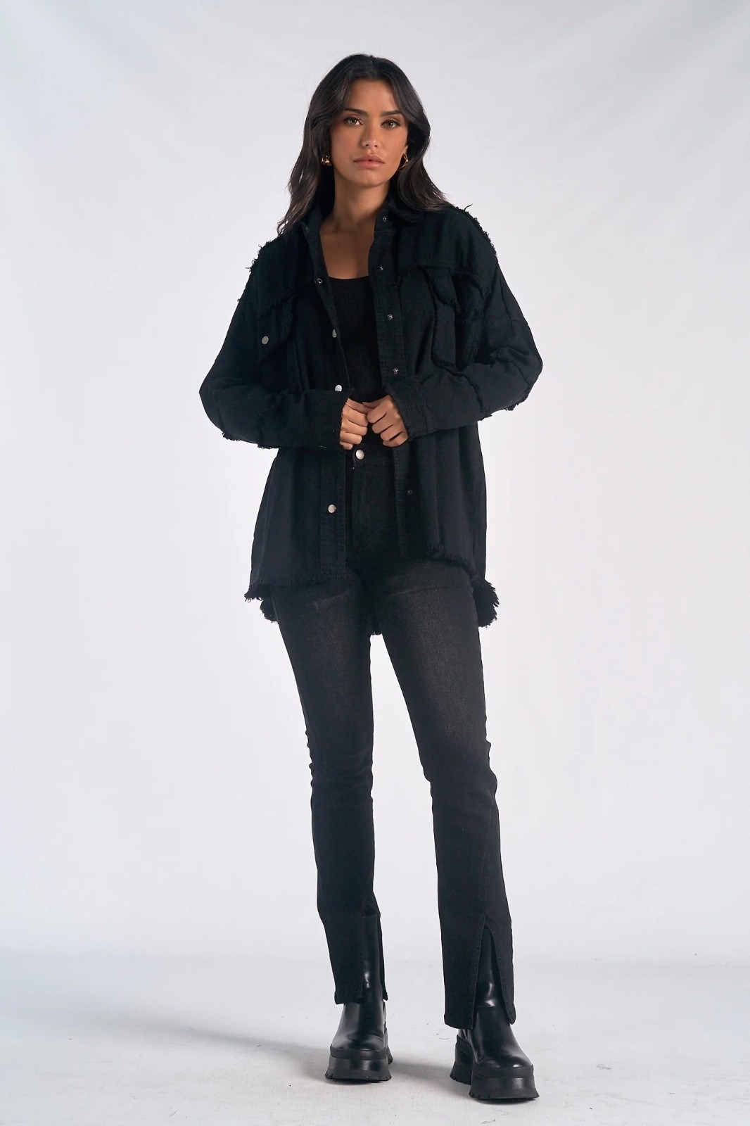 ELAN Dawn All You Need Is Love Utility Style Shacket - SZ L BLACK NWOT