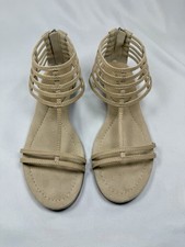Nine West Strappy Zip Up Low Wedge Sandals Women's 7 Neutral Beige - Ships Fast 