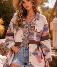 Veveret Aztec Duster Jacket Shacket Size Medium Southwest Boho Cowgirl Western