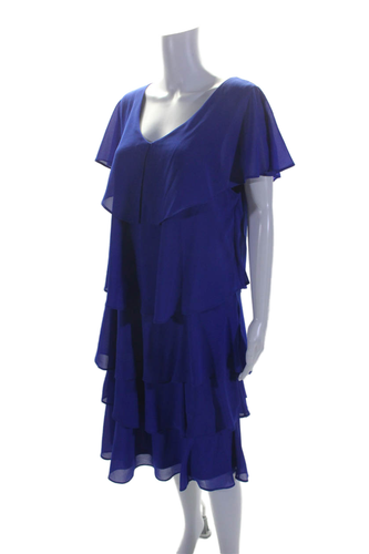 Compli K Womens Sleeveless V-neck Ruffle Tier Mid Length Dress Royal Blue Size X - Picture 2 of 6