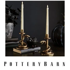 NEW 2 x Pottery Barn Gold Metal Snake Serpent Spooky Halloween Candle Holders