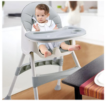 High Chair Adjustable Height Booster Seat Double Tray Safety Belt Cushion-49