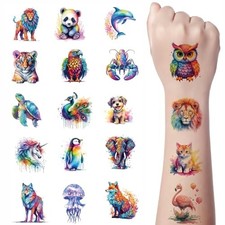 Animals Temporary Tattoos for Kids - 60Pcs Cute Tattoo Stickers for Watercolor
