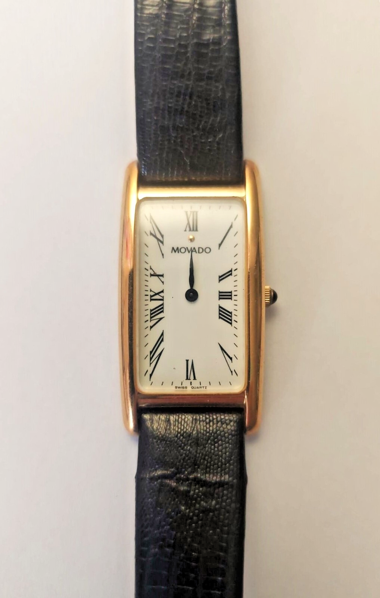Movado model 87.66.485, Art Deco style, gold dot, tank watch with