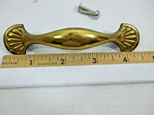 Vintage Solid Brass Cabinet Drawer Pull Handle Sea Shell Ends Hardware 4 1/2" - Picture 4 of 5